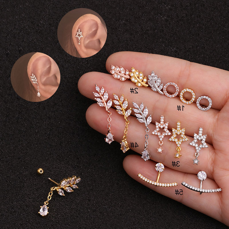 One Piece Personality Leaf Earrings for Women Gift Fashion Jewelry Novelty Shiny Star Stud Earrings