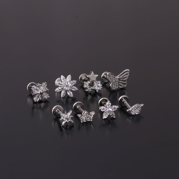 1Piece Diameter 1.2mm Screw Rod Piercing Stud Earrings for Women  Trend Fashion Jewelry Cute Leaf Butterfly Earrings