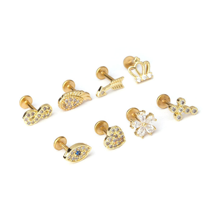 1Piece Safety Pin Piercing Earrings for Women Eye Cross Stainless Steel Zircon Earring for Teens Trend Korean Fashion Jewelry