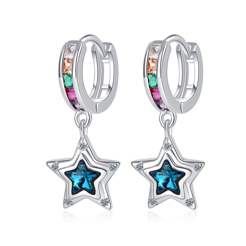 Blue Five-Pointed Star Drop Earrings Women Korean Style  Simple GracefulPetite Eardrops Earrings