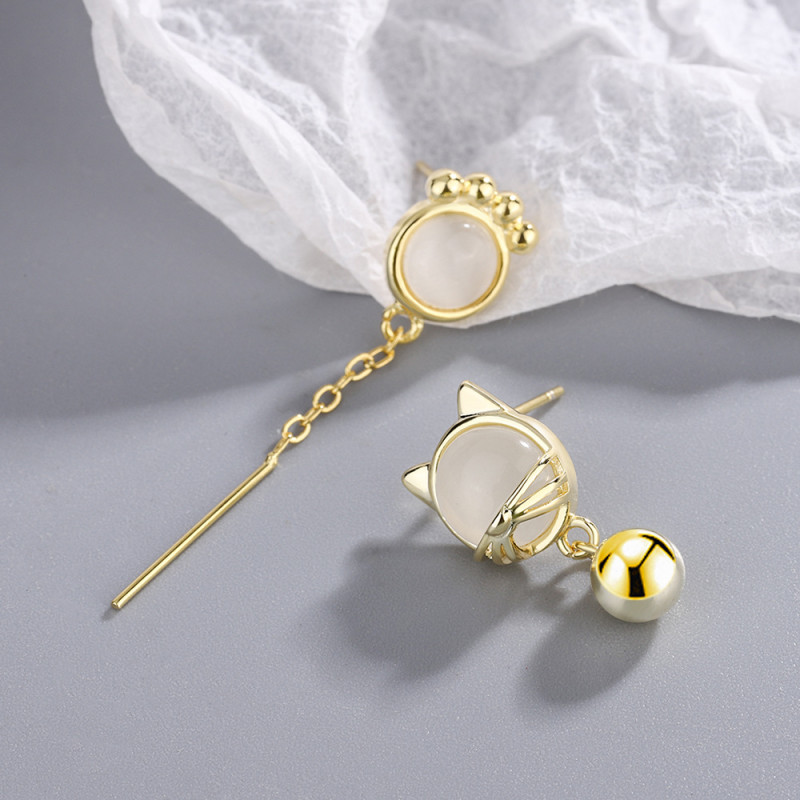 Opal Cat Hanging Earrings Asymmetric Tassel Earrings Bell Earrings  Jewelry Female Women