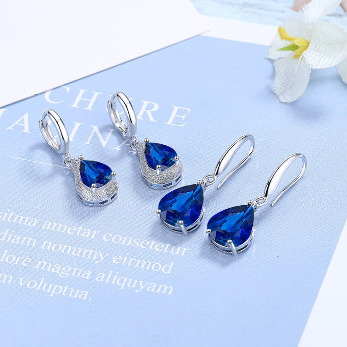 Zircon Water Drop Earrings Female Simple Graceful Royal Blue Fashion Women Earrings 724