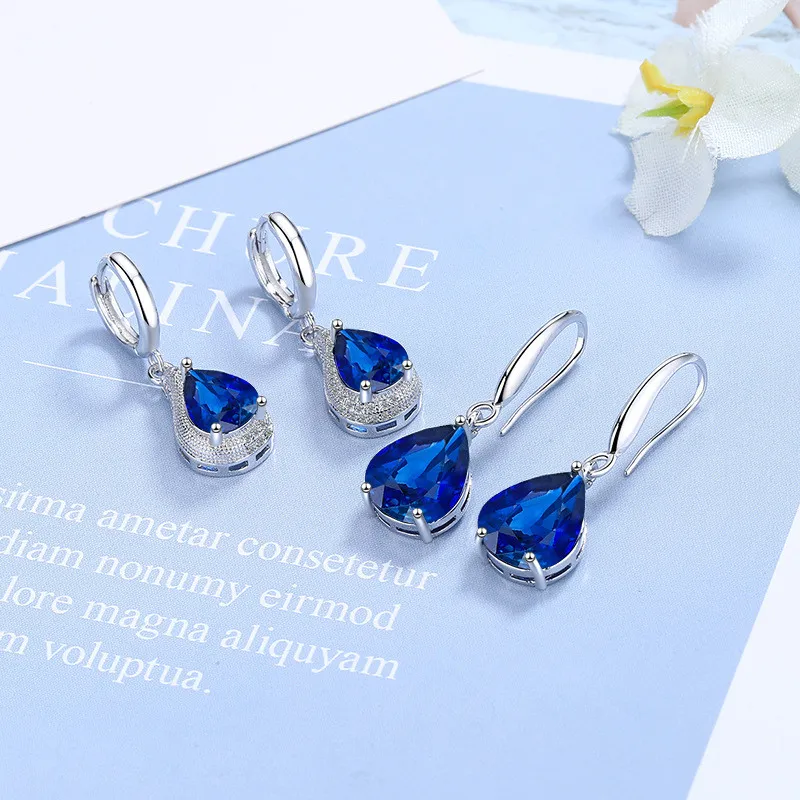 Zircon Water Drop Earrings Female Simple Graceful Royal Blue Fashion Women Earrings 724