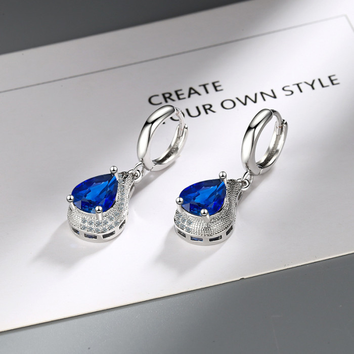 Zircon Water Drop Earrings Female Simple Graceful Royal Blue Fashion Women Earrings