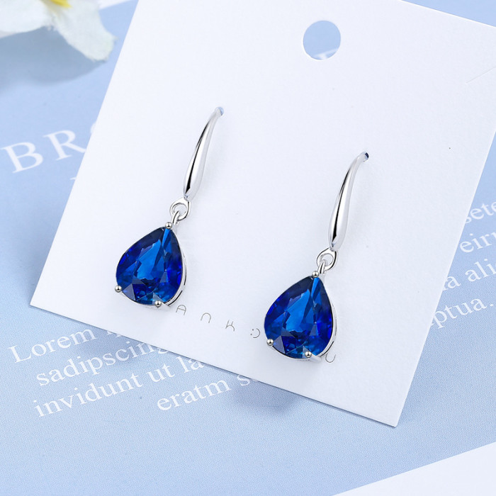 Zircon Water Drop Earrings Female Simple Graceful Royal Blue Fashion Women Earrings 724