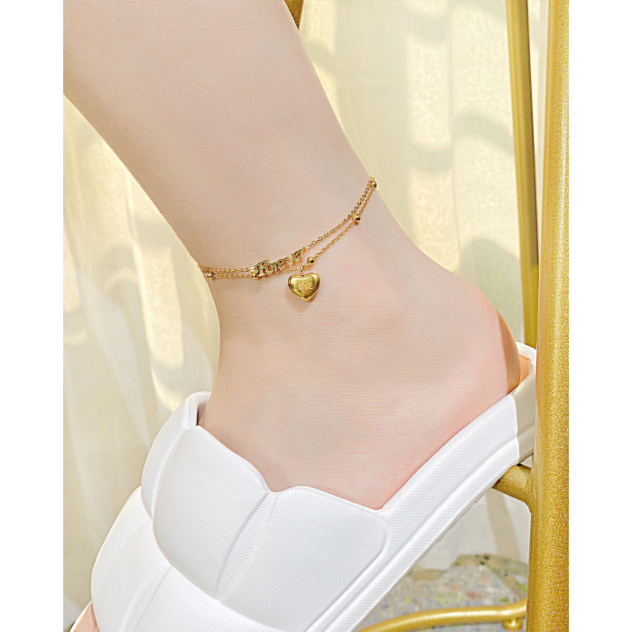 Fashion Special-Interest Simple Temperament Stainless Steel Heart Letter ForeverLove Titanium Steel Anklet