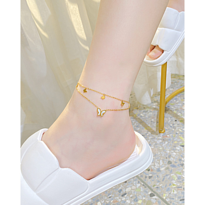 2022 New Titanium Steel Niche Design Double Butterfly Stainless Steel Anklets Female