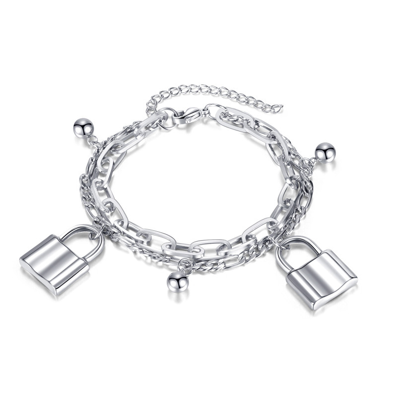 Creative Personality Lock Head Titanium Steel Bracelet Fashion Double Layer Twin Stainless Steel Bracelet for Women