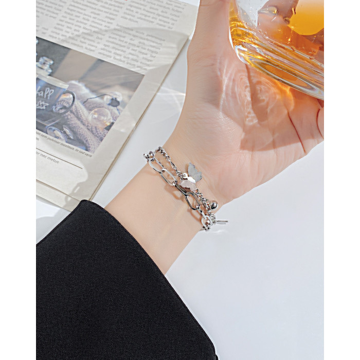 Ornament Wholesale Fashion Double-Layer Titanium Steel Bracelet Personality Butterfly Stainless Steel Bracelet for Women 1258
