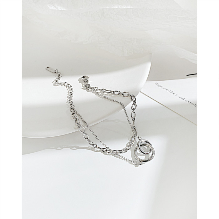 Ornament Wholesale  Personality Double-Layer Stacked Titanium Steel Bracelet Fashion Ol  Buckle Bracelet for Women