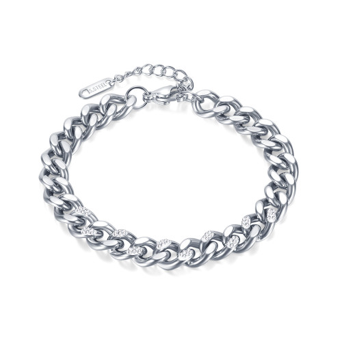 Retro Simple Titanium Steel Hiphop Bracelet Hip Hop Inlaid Zircon Stainless Steel Bracelet for Women 1223