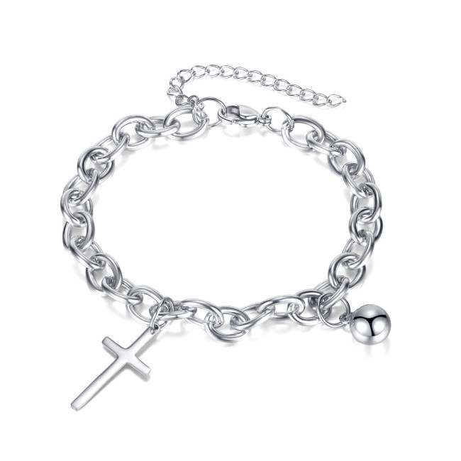 Ornament Wholesale Simple Titanium Steel Cross Bracelet Fashion round Beads Stainless Steel Jewelry