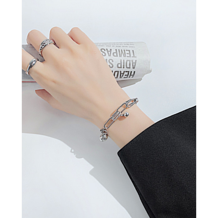 Trendy Hip Hop Style Stitching Chain Bracelet Stainless Steel Five-Pointed Star Ball Bracelet Female