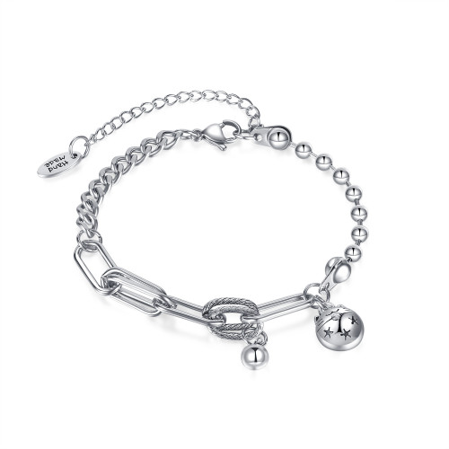 Trendy Hip Hop Style Stitching Chain Bracelet Stainless Steel Five-Pointed Star Ball Bracelet Female