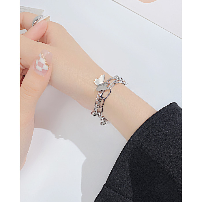 Ornament Wholesale Fashion Double-Layer Titanium Steel Bracelet Personality Butterfly Stainless Steel Bracelet for Women