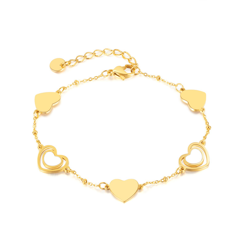 Luxury Minority Design  Simple All-Match Heart Love Heart Fritillary Stainless Steel Bracelet for Women 1289