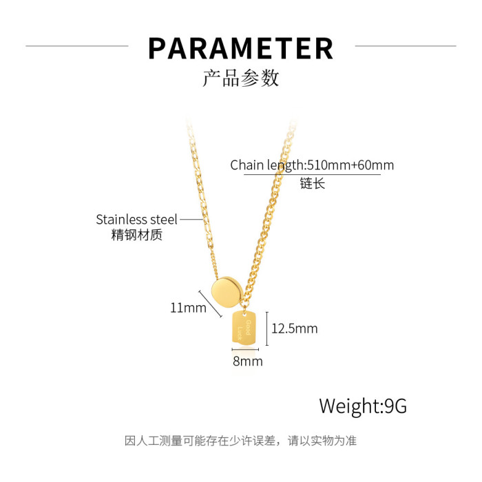 Ornament Wholesale New Stainless Steel Simple Letter Square Plate Titanium Steel Necklace for Women