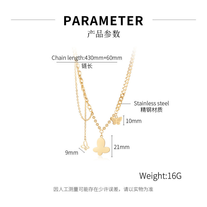 Ornament Wholesale Korean Style Simple Ins Tassel Butterfly Sweet Stainless Steel Necklace for Women