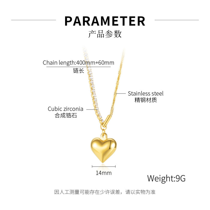 Ornament Korean Style Ins Zircon Chain Simple Fashion Love Titanium Steel Necklace