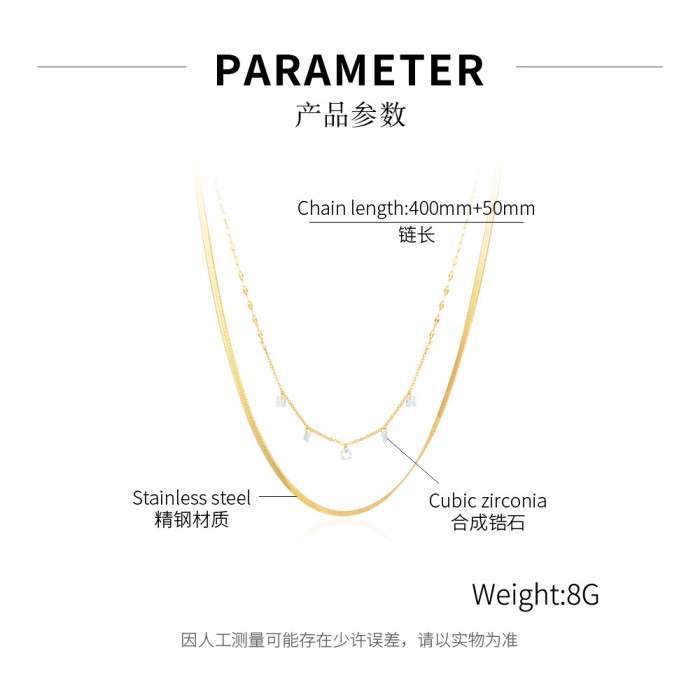 Ornament Wholesale Korean Ins Style Fashion Zircon Necklace Stainless Steel Snake Bone Necklace for Women