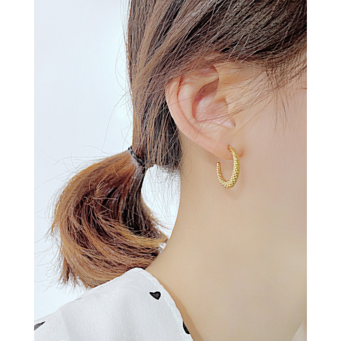 Ornament Wholesale Retro Twist Thread Earrings Stainless Steel All-Match C- Shaped Geometric Earrings for Women gb741