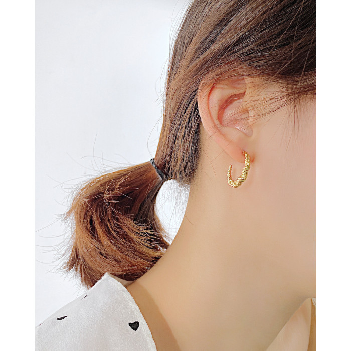Ornament Wholesale Style Fashion Retro Affordable Luxury Twist Texture C- Shaped Stainless Steel Earrings for Women
