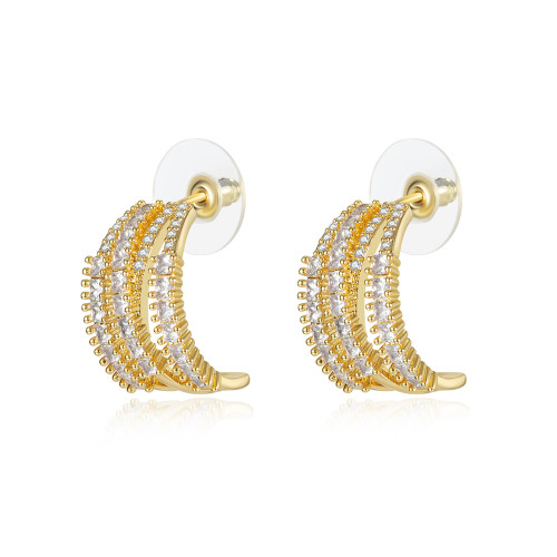 Ornament Fashion Simple Trend Retro C- Shaped Temperament Inlaid Zircon S925 Silver Ear Studs Copper Earrings