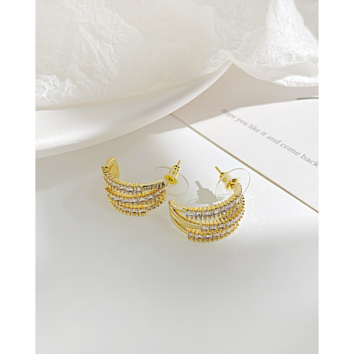 Ornament Fashion Simple Trend Retro C- Shaped Temperament Inlaid Zircon S925 Silver Ear Studs Copper Earrings