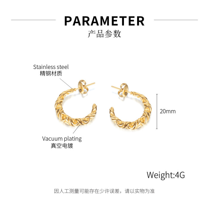 Ornament Wholesale Style Fashion Retro Affordable Luxury Twist Texture C- Shaped Stainless Steel Earrings for Women