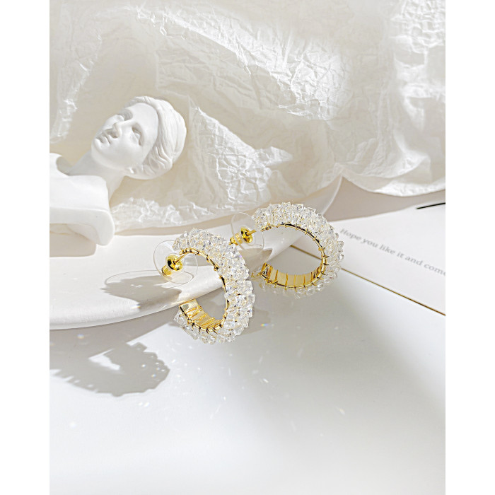 Ornament Fashion C- Shaped Zircon Earrings Temperament S925 Silver Piercing Earrings Women gb773