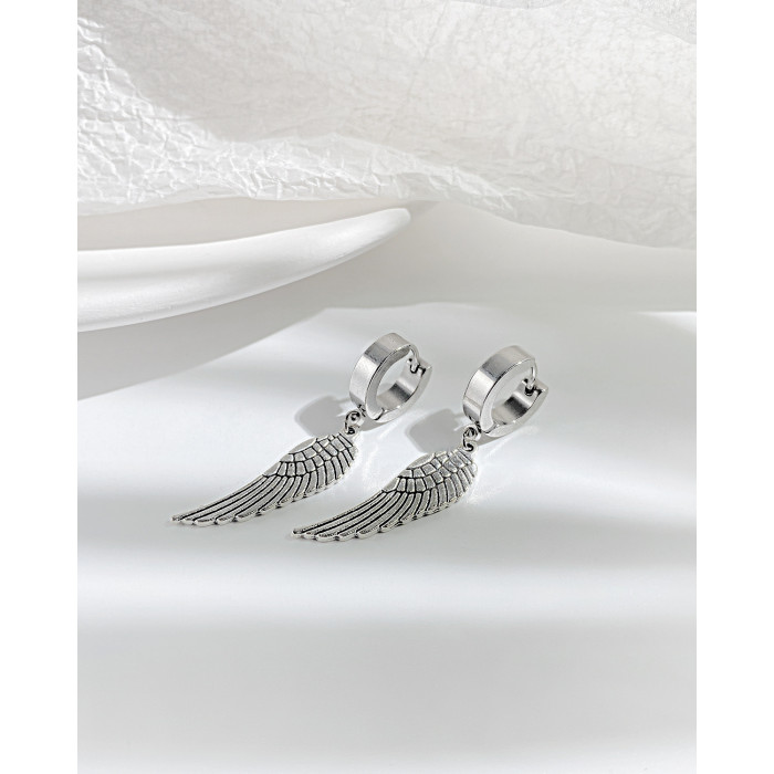 Ornament Hot Sale Personality Punk Angel Wings Titanium Steel Stainless Steel Studs Men and Women