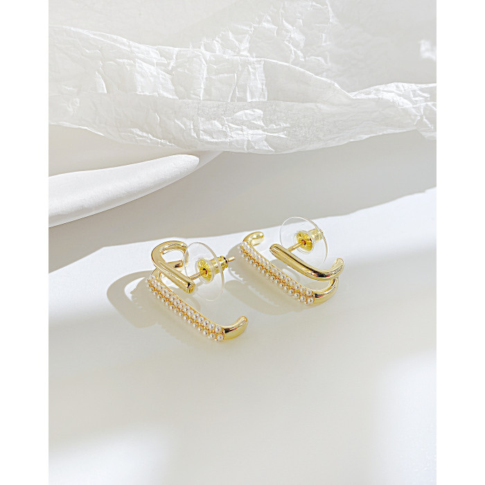 Ornament Fashion S925 Silver Ear Studs Earrings Luxury Geometric Pearl Texture Women's Earrings
