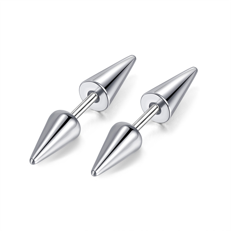 Ornament Fashion Retro Hip Hop Punk Titanium Steel Pointed Cone Stud Earrings Men's and Women's Stainless Steel Earrings