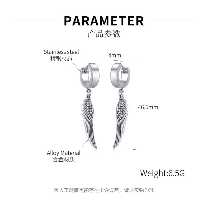 Ornament Hot Sale Personality Punk Angel Wings Titanium Steel Stainless Steel Studs Men and Women