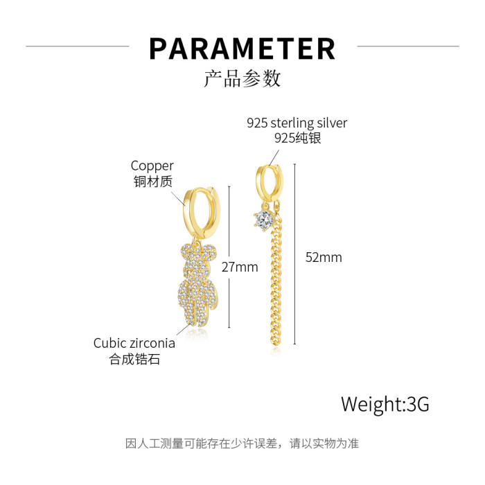 Ornament Korean Fashion S925 Silver Ear Studs Earrings Zircon Shining Diamond Tassel Earrings for Women