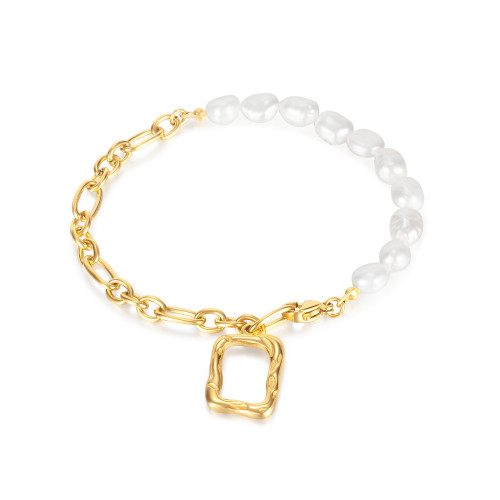 Ornament Fashion Design Natural Freshwater Pearl Geometric Stainless Steel Bracelet