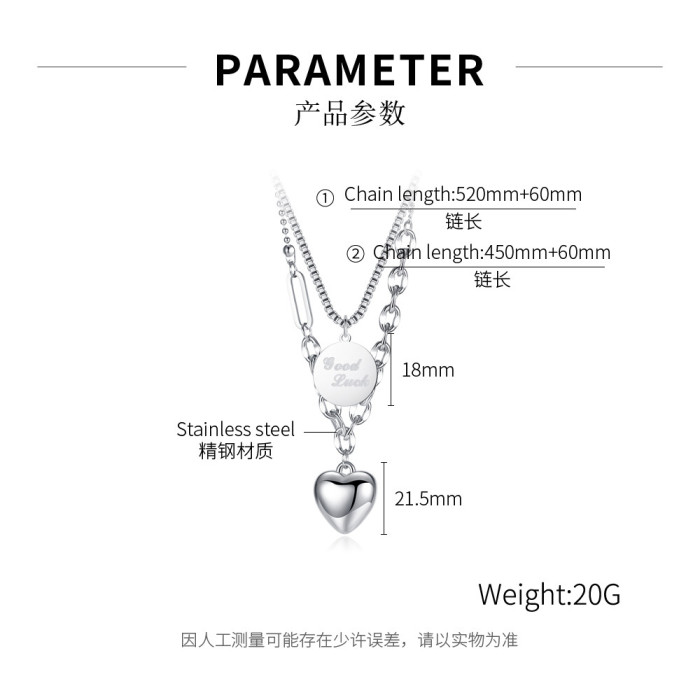 Ornament Factory Direct Sales Fashion Multi-Layer Peach Heart round Brand Stainless Steel Necklace