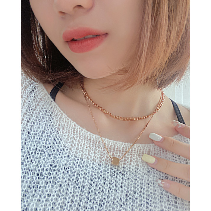 Ornament Ins Hip Hop Style Geometric Three-Dimensional Square Fashion Stainless Steel Double-Layer Necklace for Women