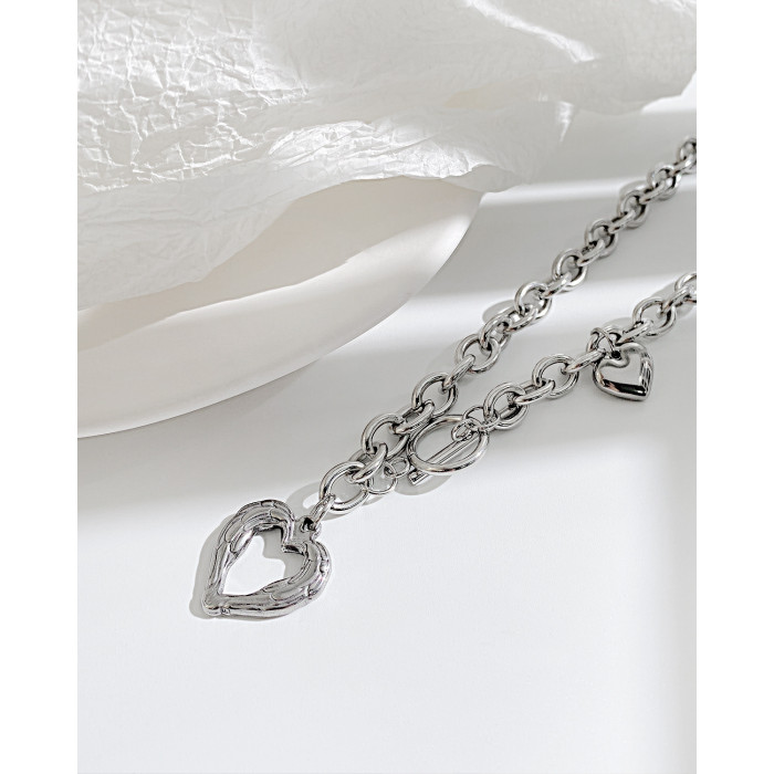 Ornament Wholesale Creative Personality OT Fashion Ol Hollow Heart Stainless Steel Necklace
