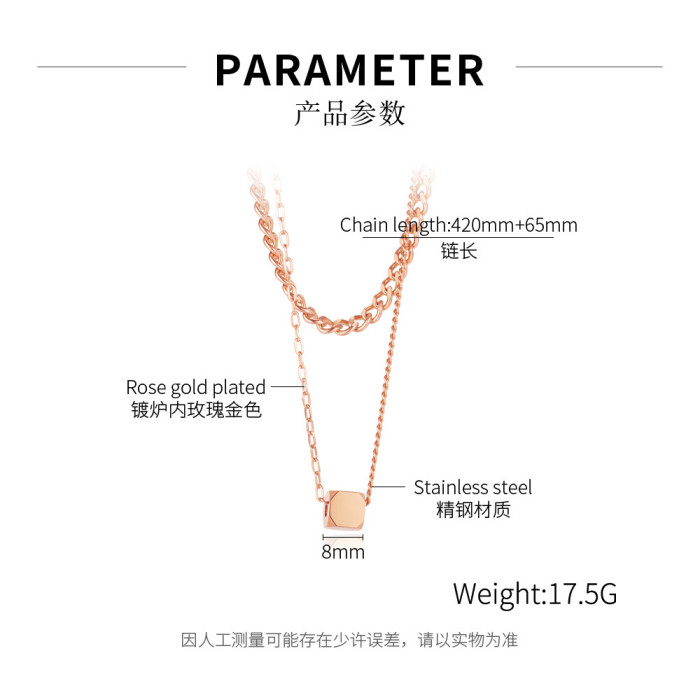 Ornament Ins Hip Hop Style Geometric Three-Dimensional Square Fashion Stainless Steel Double-Layer Necklace for Women