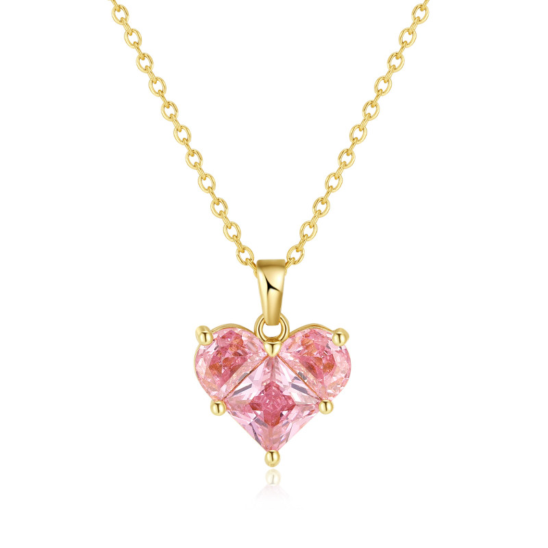 Ornament Wholesale Ins Style Pink Loving Heart Zircon Necklace Women's Simple