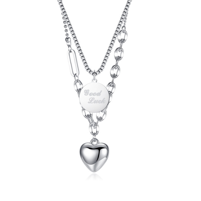Ornament Factory Direct Sales Fashion Multi-Layer Peach Heart round Brand Stainless Steel Necklace