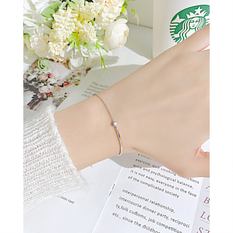 Ornament Ins Minority Simple Titanium Steel Rose Gold Plated Inlaid Zircon Stainless Steel Bracelet for Women