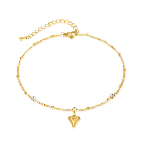 Ornament Special-Interest Design Inlaid Zircon Three-Dimensional Love Heart Stainless Steel Anklets Female