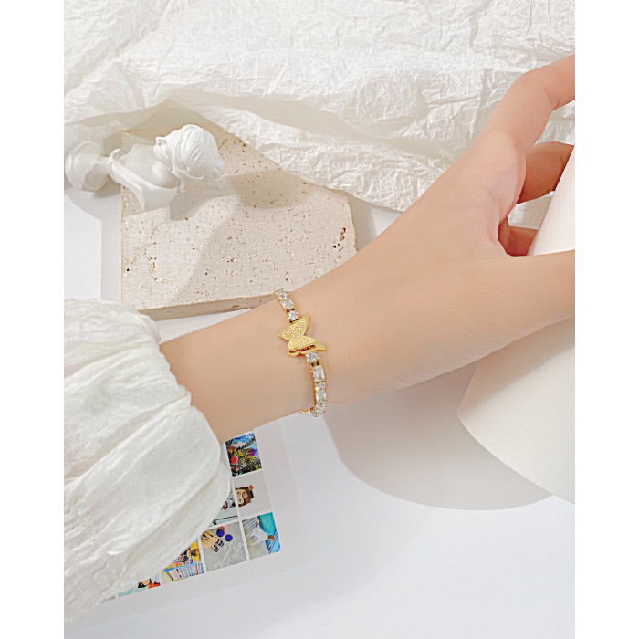 Ornament Wholesale Luxury Niche High-Grade Zircon Hand Three-Dimensional Stainless Steel Butterfly Bracelet