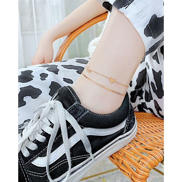 Ornament Korean Niche Design Love Love Double-Layer Simplicity Personality Summer Stainless Steel Anklets Female