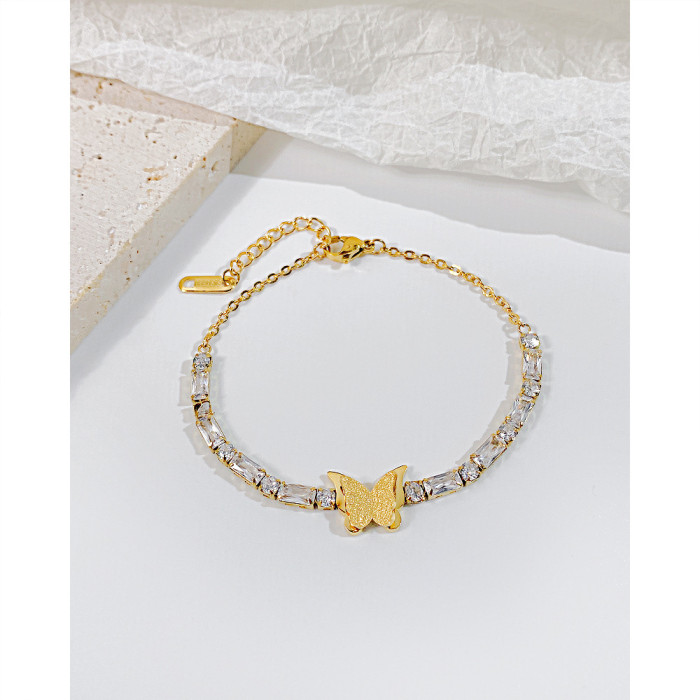 Ornament Wholesale Luxury Niche High-Grade Zircon Hand Three-Dimensional Stainless Steel Butterfly Bracelet