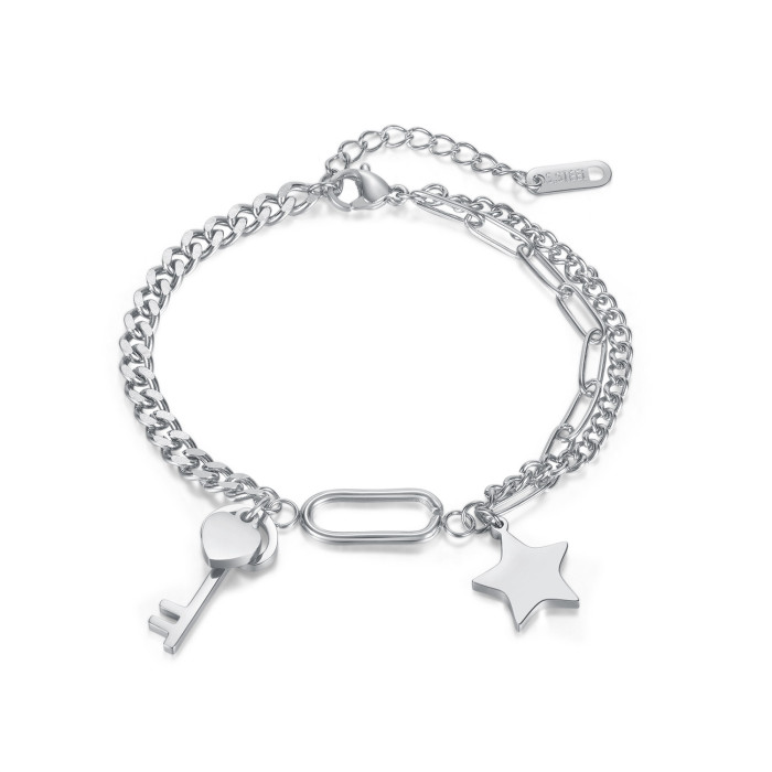 Ornament Simple Niche Design Key Stars Heart Pendant Stainless Steel Titanium Steel Bracelet for Women 1294