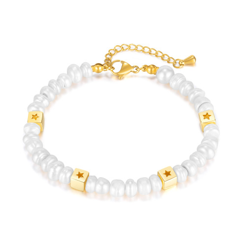 Ornament Wholesale Simple Luxury Freshwater Pearl Hand Jewelry Ornament Niche Copper Square Bracelet for Women