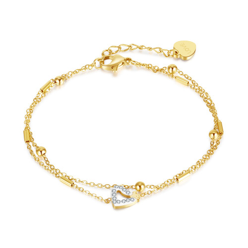 Ornament Fashion Multi-Layer New Bracelet Simple Stainless Steel Heart-Shaped Zircon Bracelet for Women